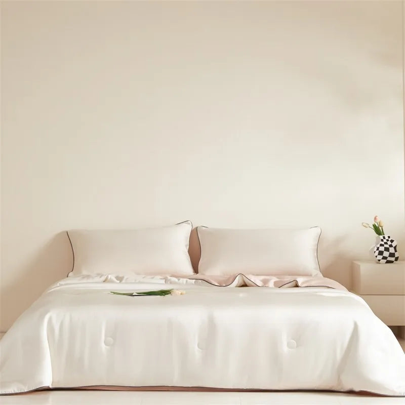 Eucalyptus Bliss: Silk Comforter Set with Cotton Fill & Soft Touch